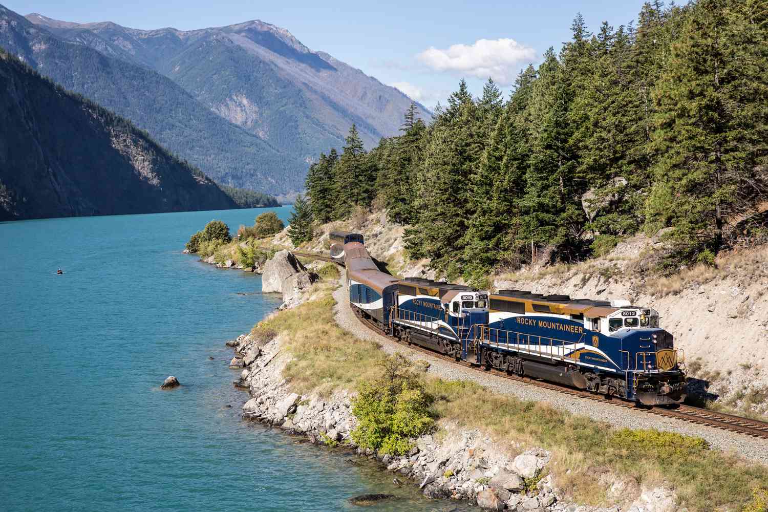 Luxury train travelling through mountains